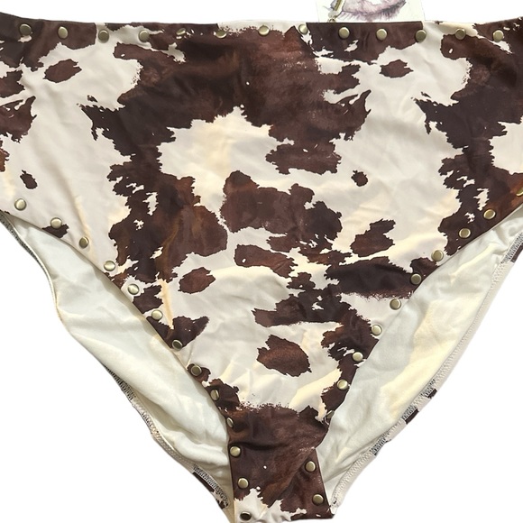 Jessica Simpson Women's Standard Gold Studded Cow Print Bikini Bottom Sz XL - Picture 3 of 4